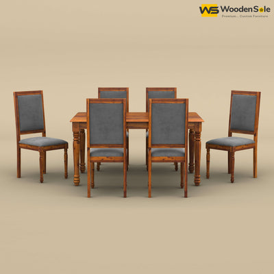 Engrave Dining Table Set 6 Seater (Honey Finish)