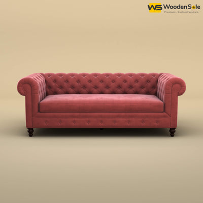 Maharaja Fabric 3 Seater Sofa (Velvet, Pink)