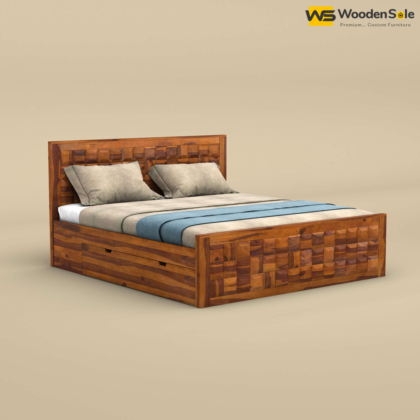 Diamond Drawer Storage Bed (Honey Finish)