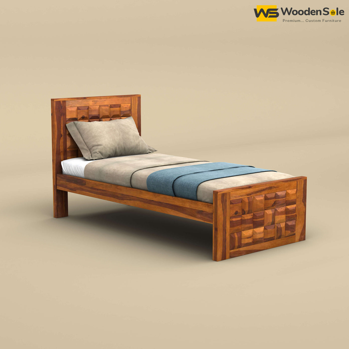 Diamond Without Storage Bed (Single, Honey Finish)