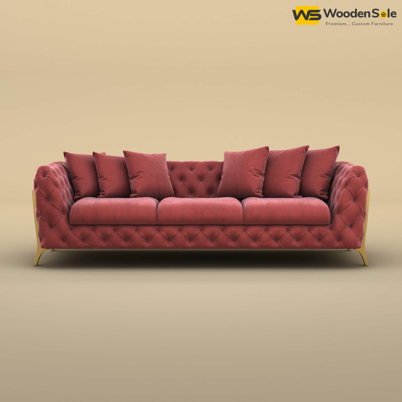 Adhira 3 Seater Premium Sofa (Velvet, Pink)