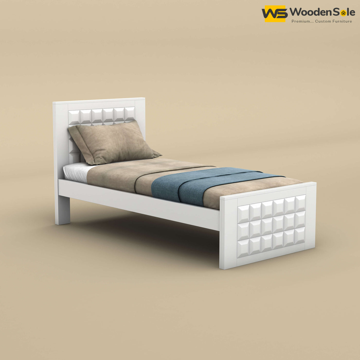 Diamond Without Storage Bed (Single, White Finish)