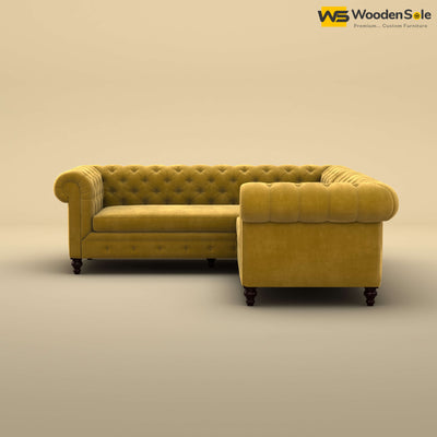 Maharaja Corner Sofa (Velvet, Mustard Yellow)