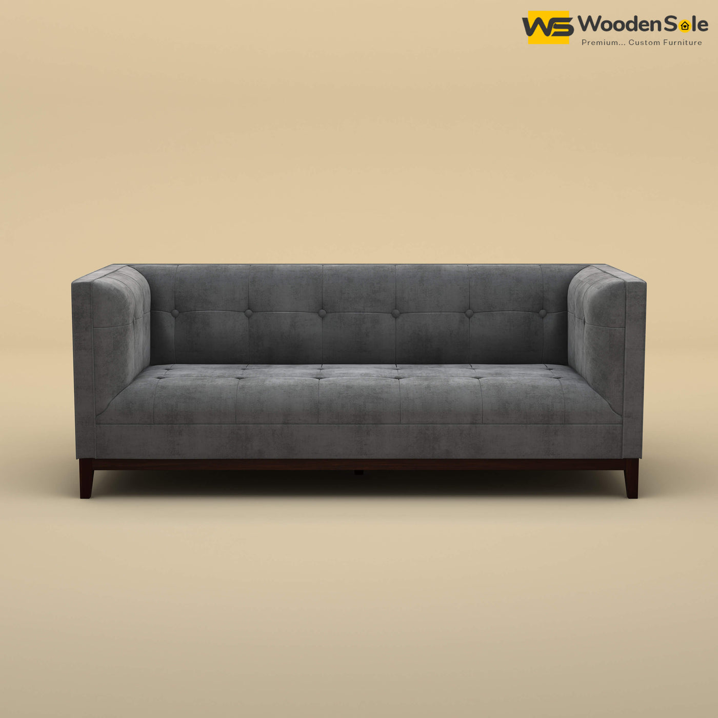 Loren Three Seater Fabric Sofa (Velvet, Charcoal Gray)