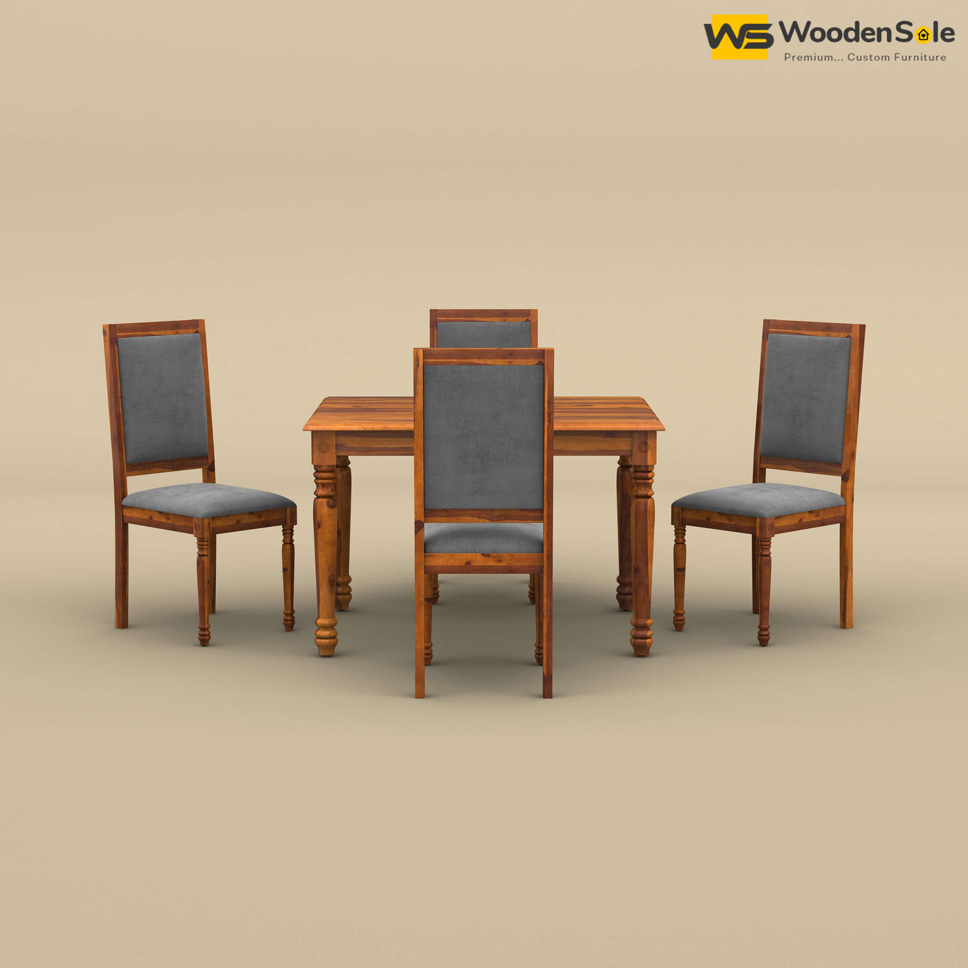 Engrave Dining Table Set 4 Seater (Honey Finish)