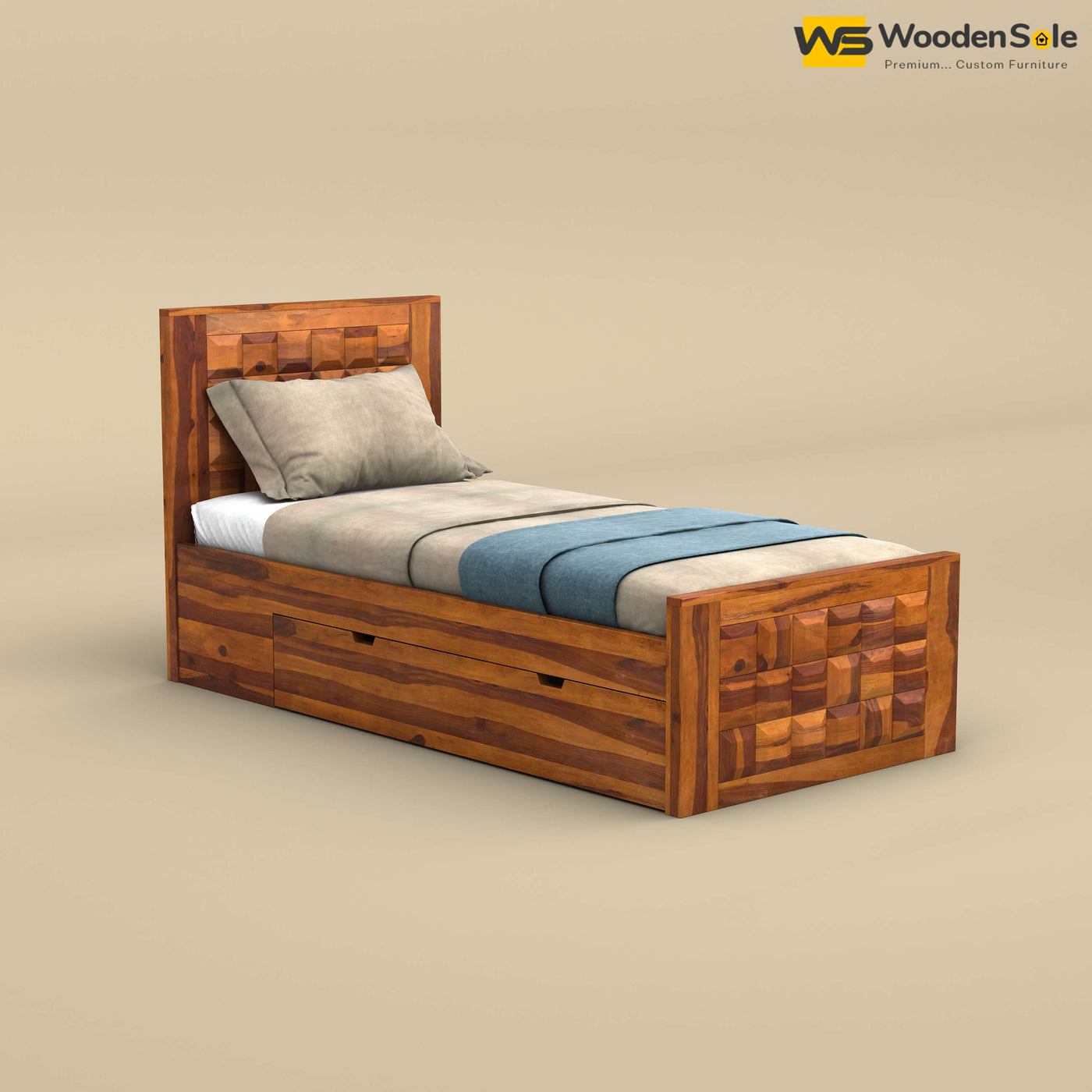 Diamond Drawer Storage Bed (Single, Honey Finish)