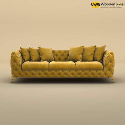 Adhira 3 Seater Premium Sofa (Velvet, Mustard Yellow)