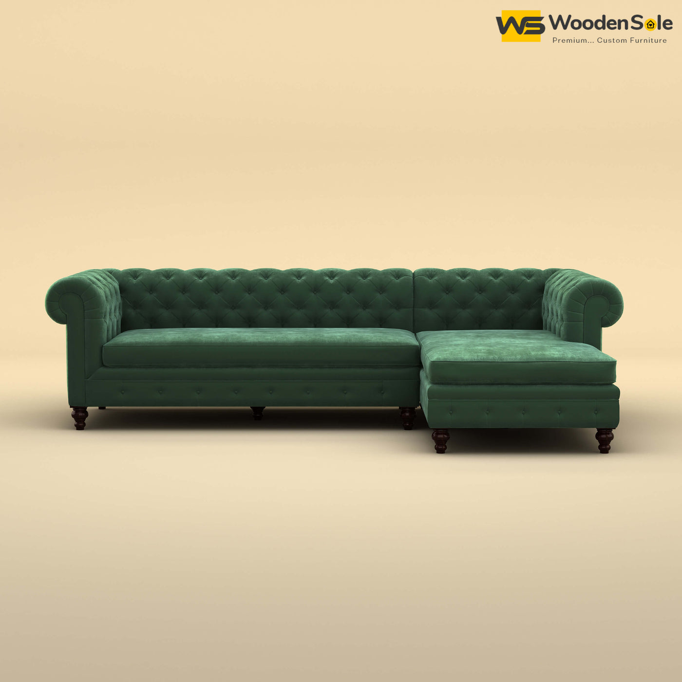 Maharaja L Shaped Sofa (Velvet, Forest Green)