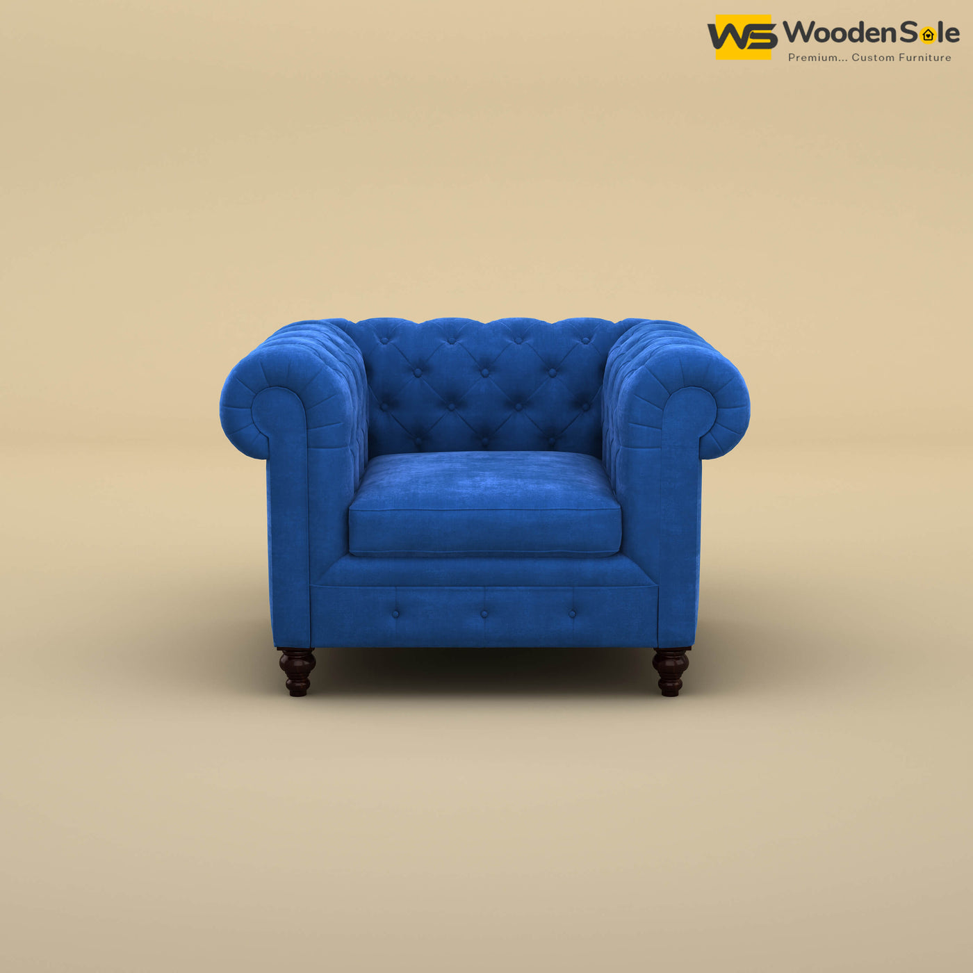 Maharaja Fabric 1 Seater Sofa (Velvet, Royal Blue)