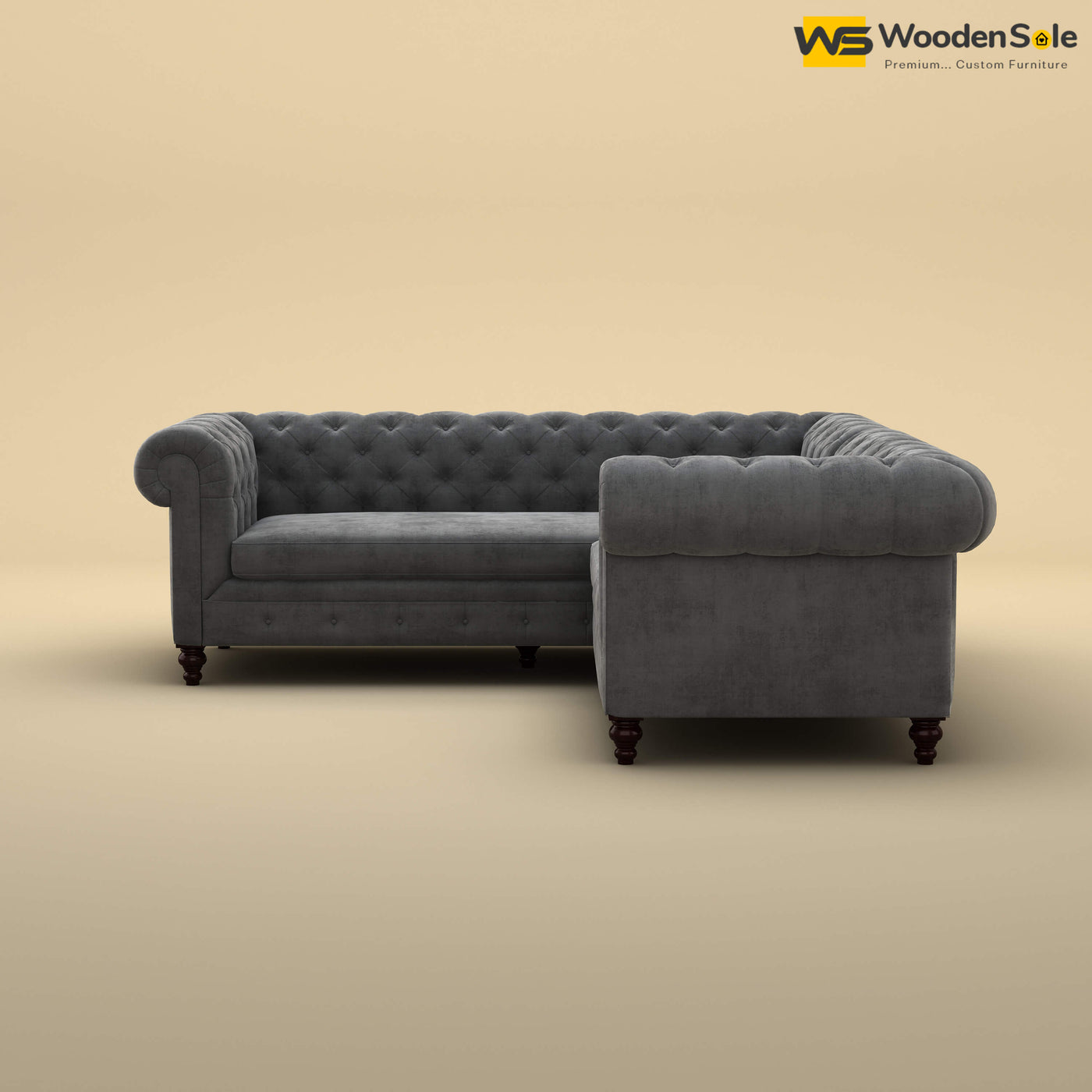 Maharaja Corner Sofa (Velvet, Charcoal Gray)