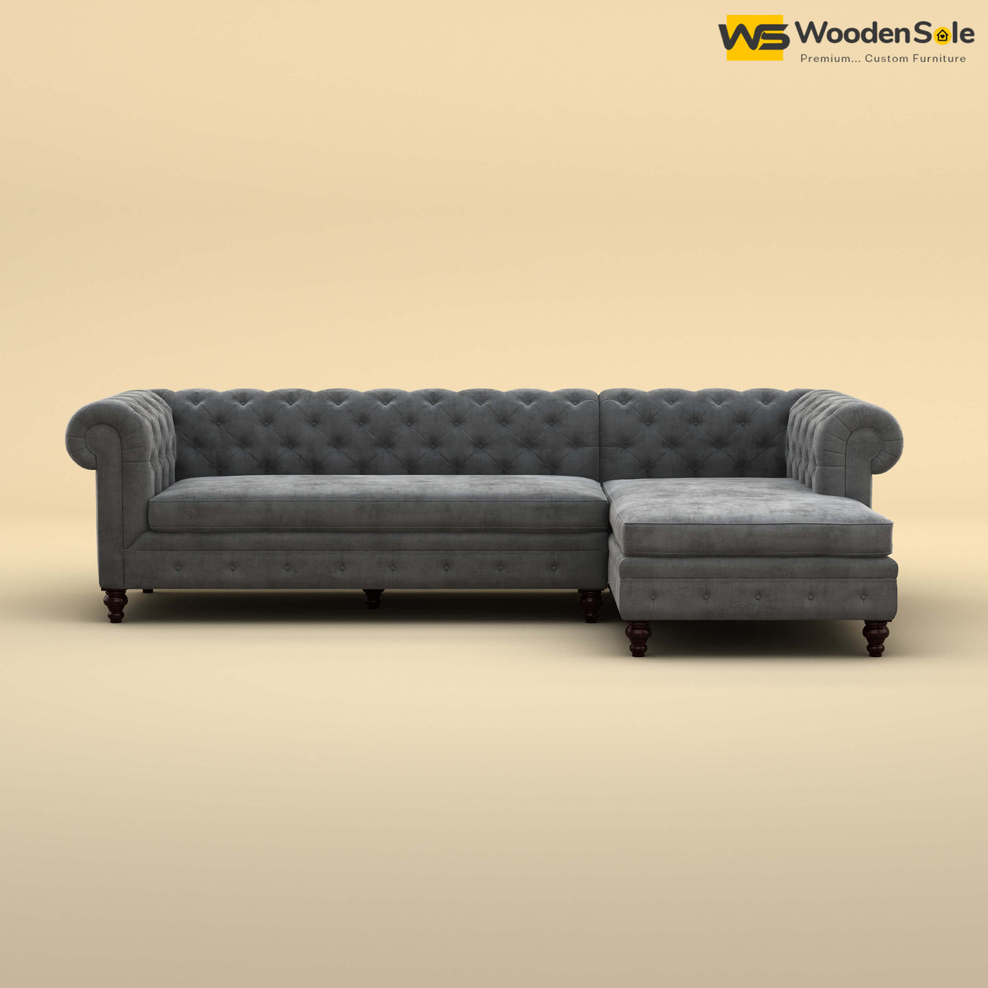 Maharaja L Shaped Sofa (Velvet, Charcoal Gray)