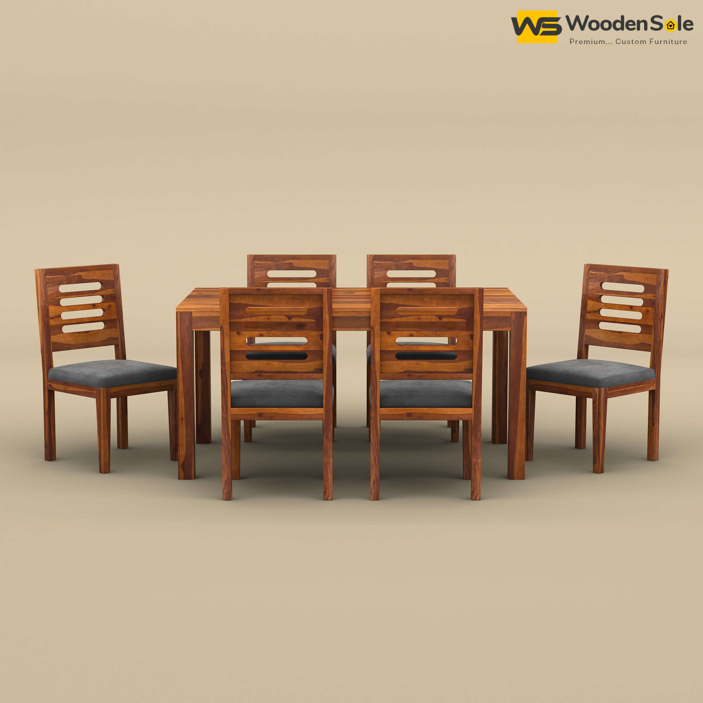 Sheesham Wood 6 Seater Dining Set with Upholstery Chair (Honey Finish)