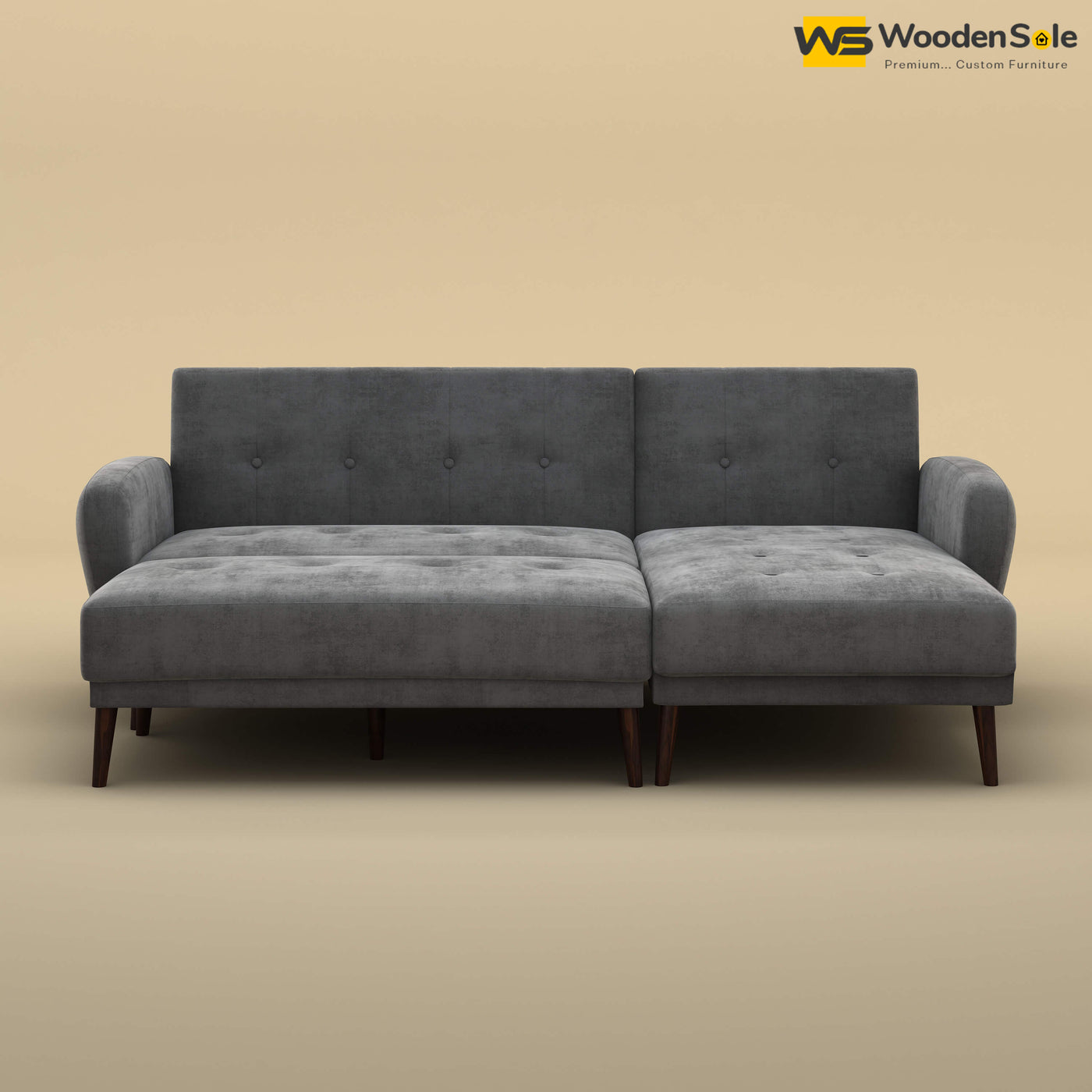 Daisy L Shape Sofa Cum Bed (Velvet, Charcoal Gray)