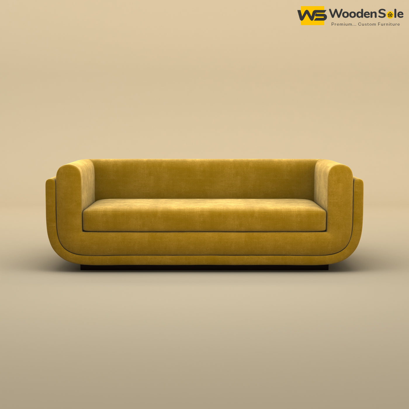 Vedant Three Seater Sofa (Velvet, Mustard Yellow)