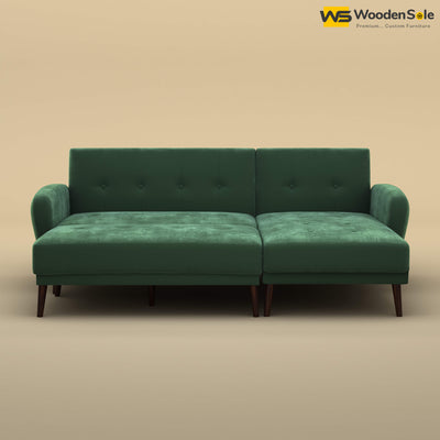 Daisy L Shape Sofa Cum Bed (Velvet, Forest Green)