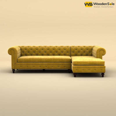 Maharaja L Shaped Sofa (Velvet, Mustard Yellow)