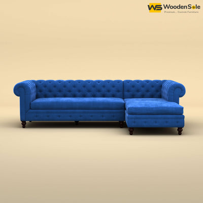 Maharaja L Shaped Sofa (Velvet, Royal Blue)