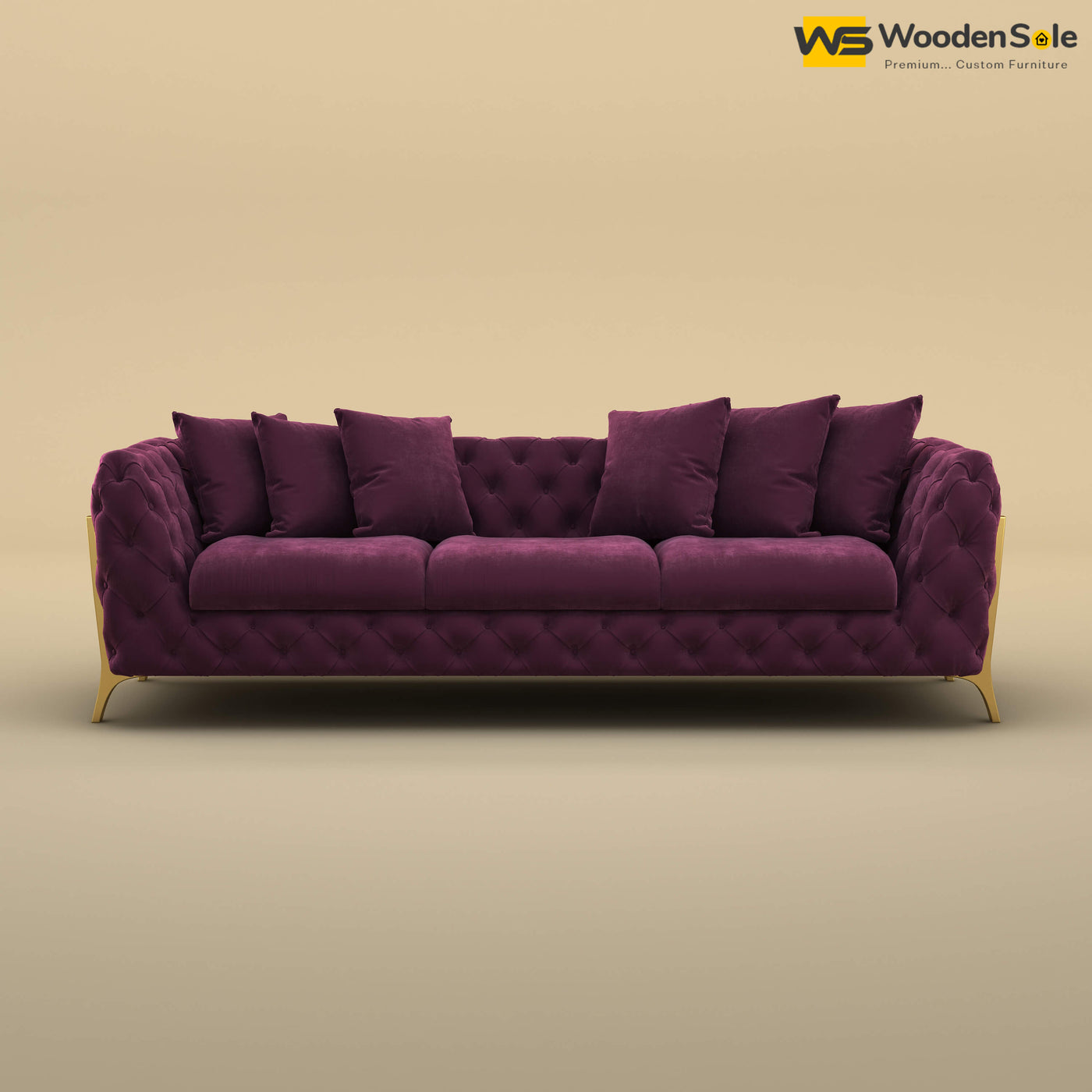 Adhira 3 Seater Premium Sofa (Velvet, Dark Purple)