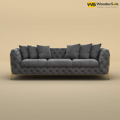 Adhira 3 Seater Premium Sofa (Velvet, Charcoal Gray)