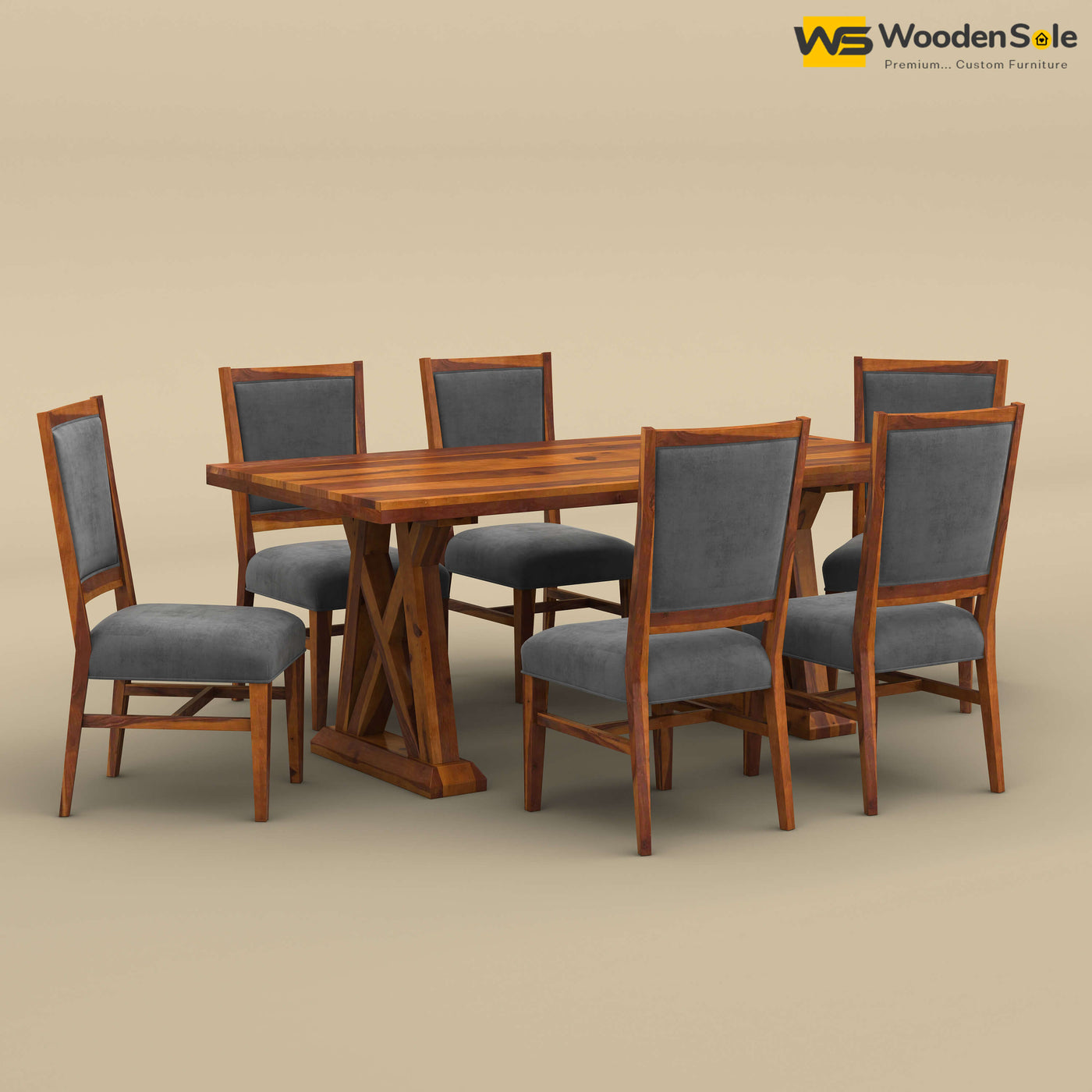 Criss Cross Dining Table Set 6 Seater (Honey Finish)