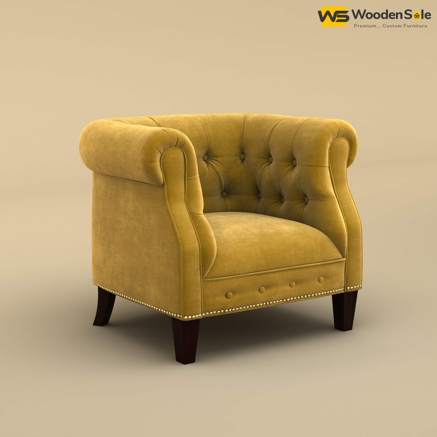 Olivia Wing Chair (Velvet, Mustard Yellow)