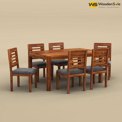 Sheesham Wood 6 Seater Dining Set with Upholstery Chair (Honey Finish)