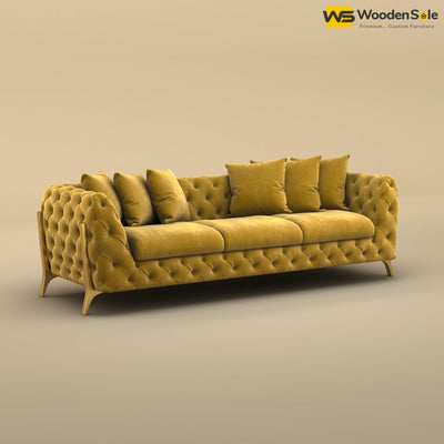Adhira 3 Seater Premium Sofa (Velvet, Mustard Yellow)
