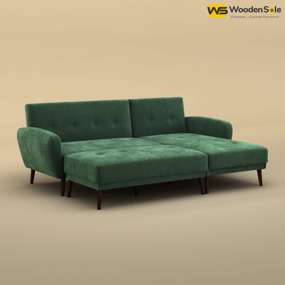 Daisy L Shape Sofa Cum Bed (Velvet, Forest Green)