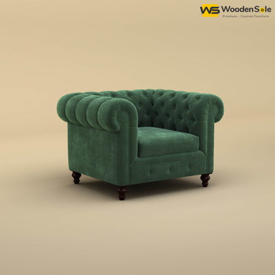 Maharaja Fabric 1 Seater Sofa (Velvet, Forest Green)