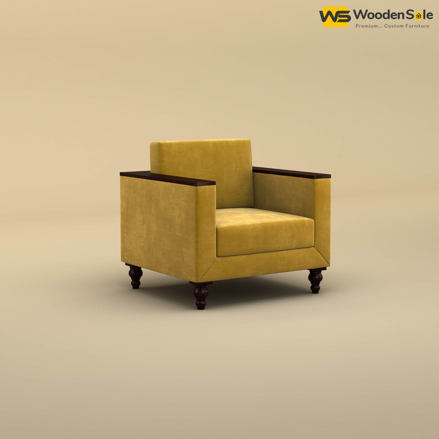 Tivoli 1 Seater Fabric Sofa (Velvet, Mustard Yellow)