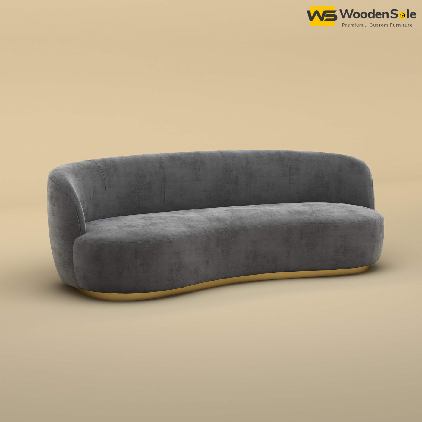Rene Curved Modern 3-Seater Sofa (Velvet, Charcoal Gray)