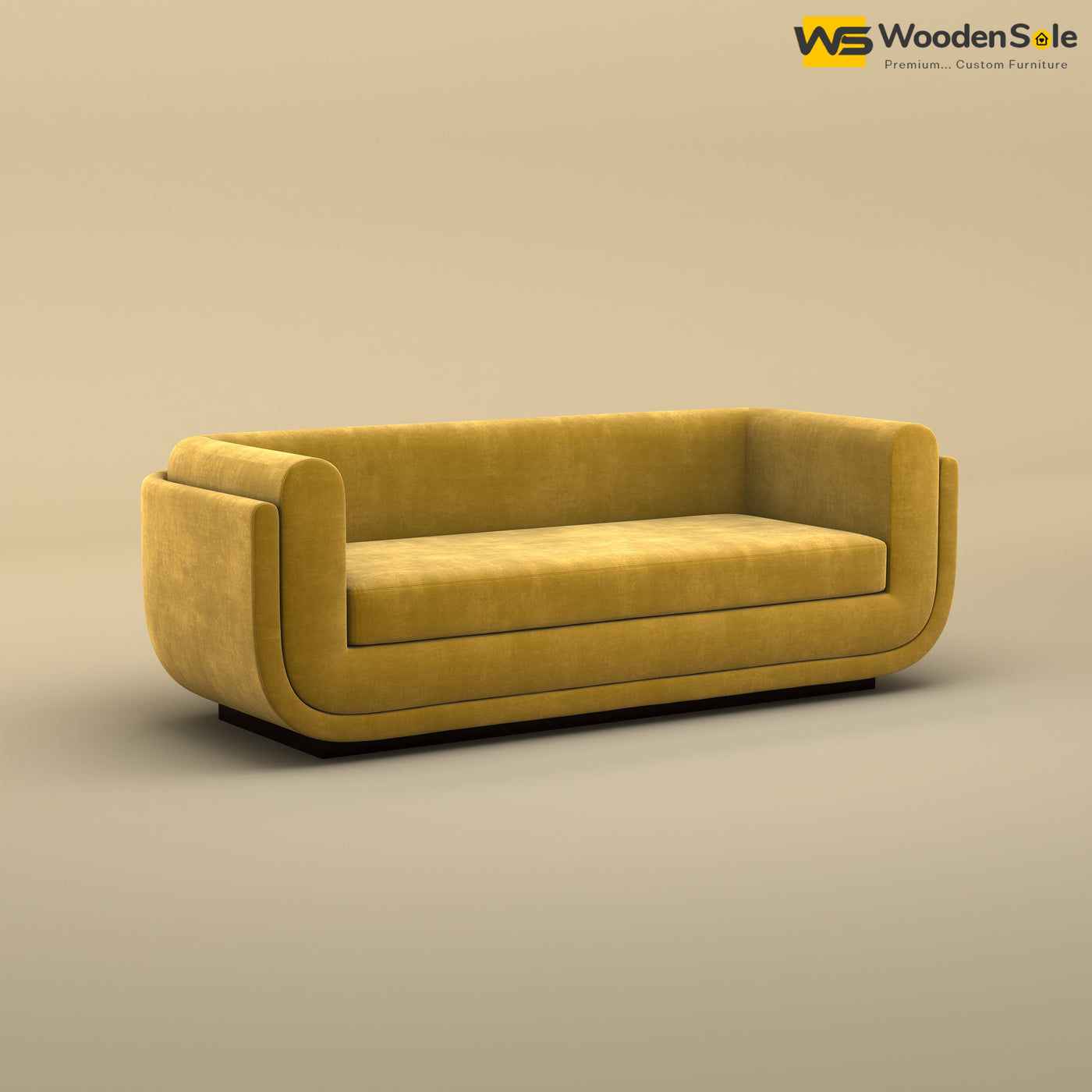 Vedant Three Seater Sofa (Velvet, Mustard Yellow)