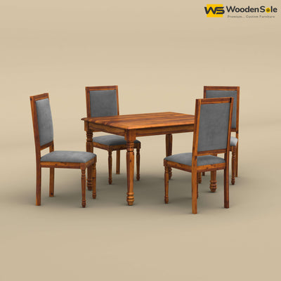 Engrave Dining Table Set 4 Seater (Honey Finish)