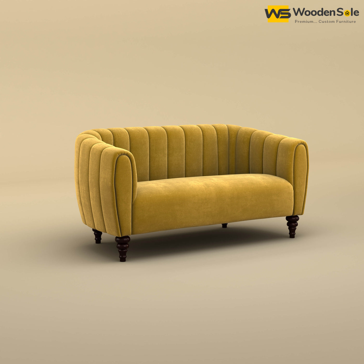 Amaya Two Seater Fabric Sofa (Velvet, Mustard Yellow)