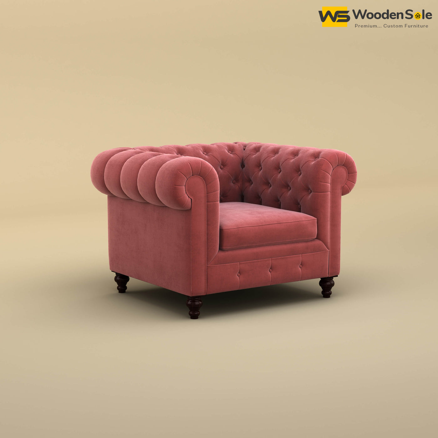 Maharaja Fabric 1 Seater Sofa (Velvet, Pink)
