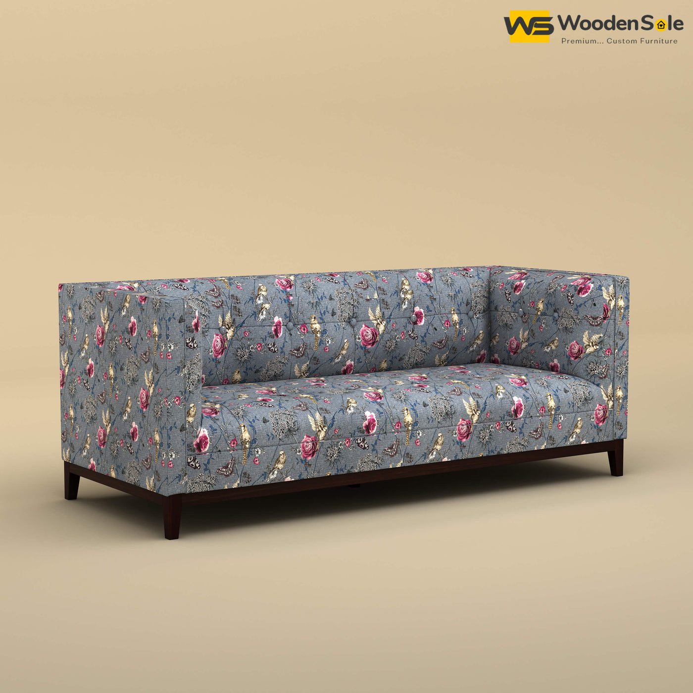 Loren Three Seater Fabric Sofa (Cotton, Floral Printed)