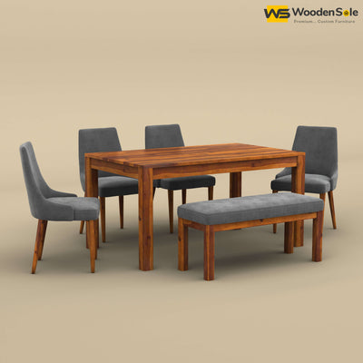Ashley 6 Seater Dining Table Set with Bench (Honey Finish)