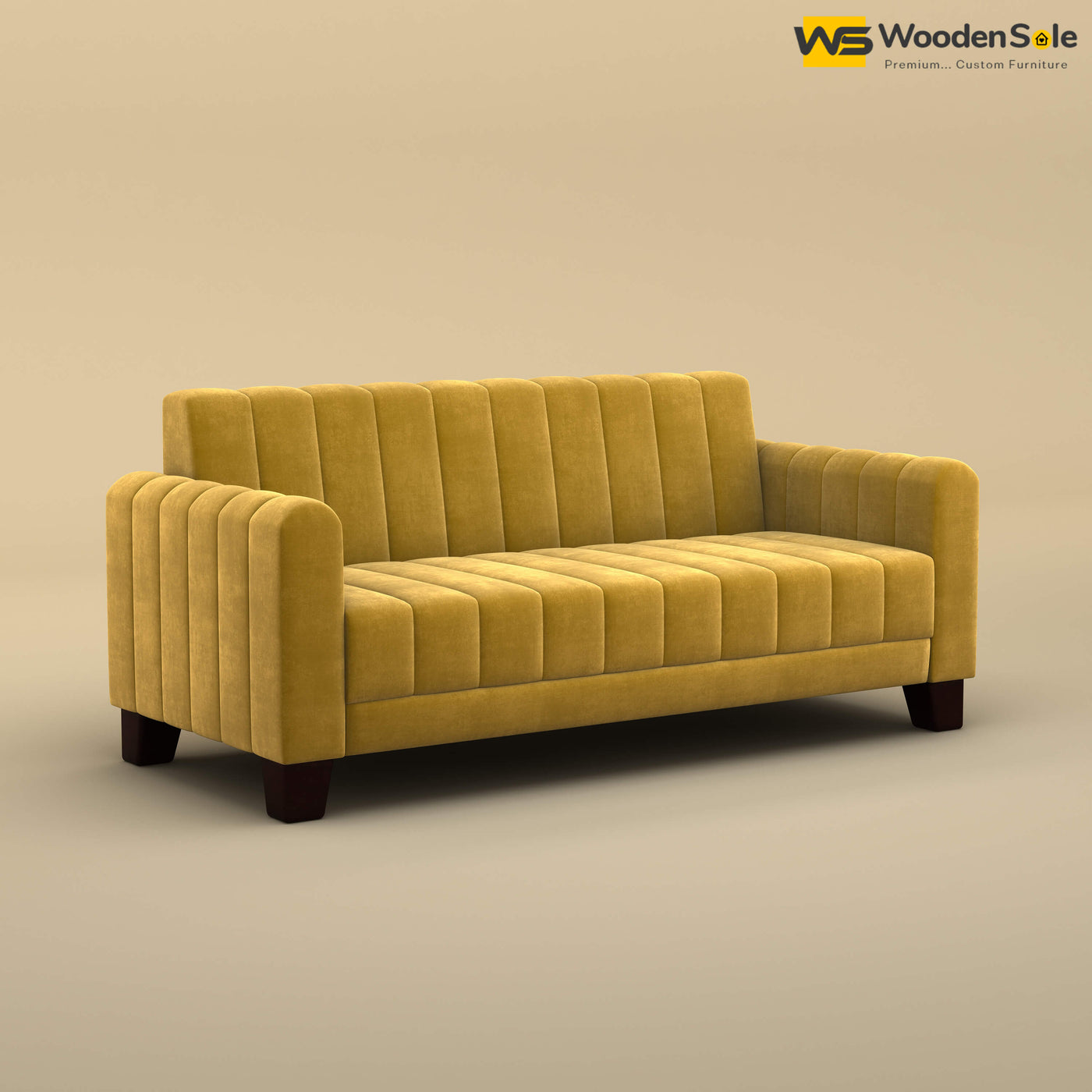 Furo 3 Seater Fabric Sofa (Velvet, Mustard Yellow)