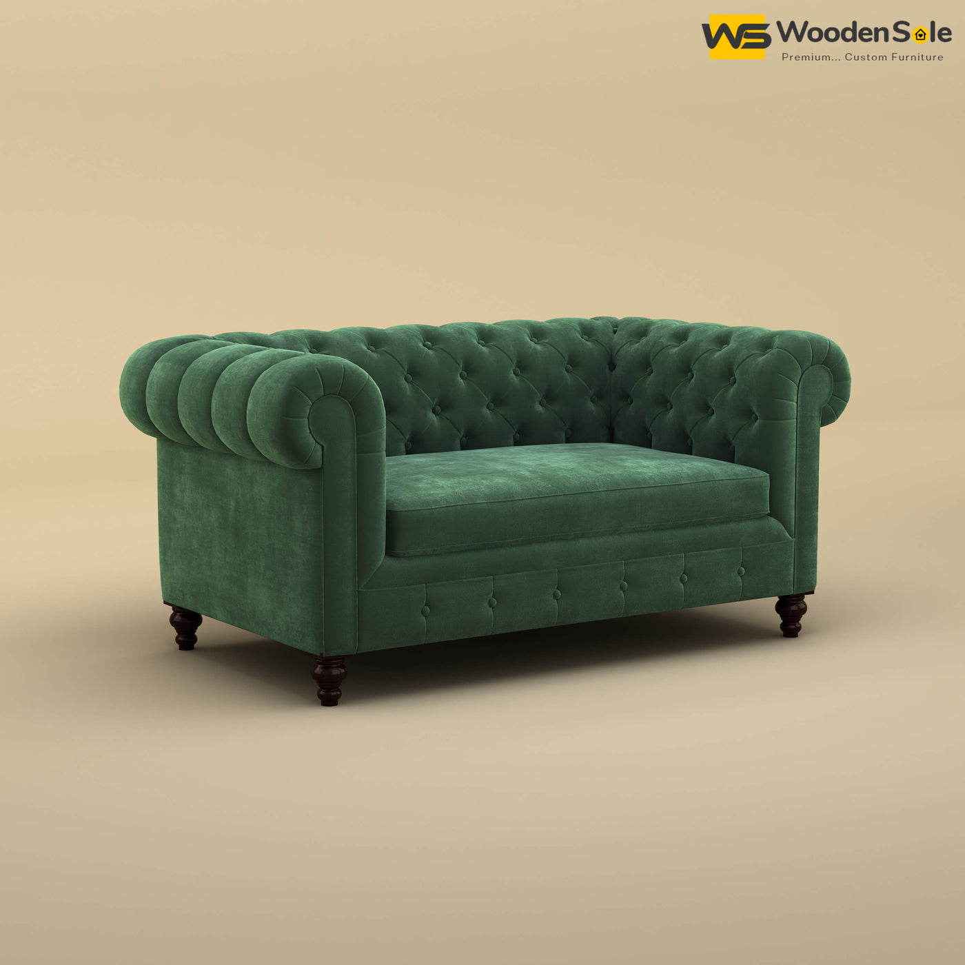 Maharaja Fabric 2 Seater Sofa (Velvet, Forest Green)