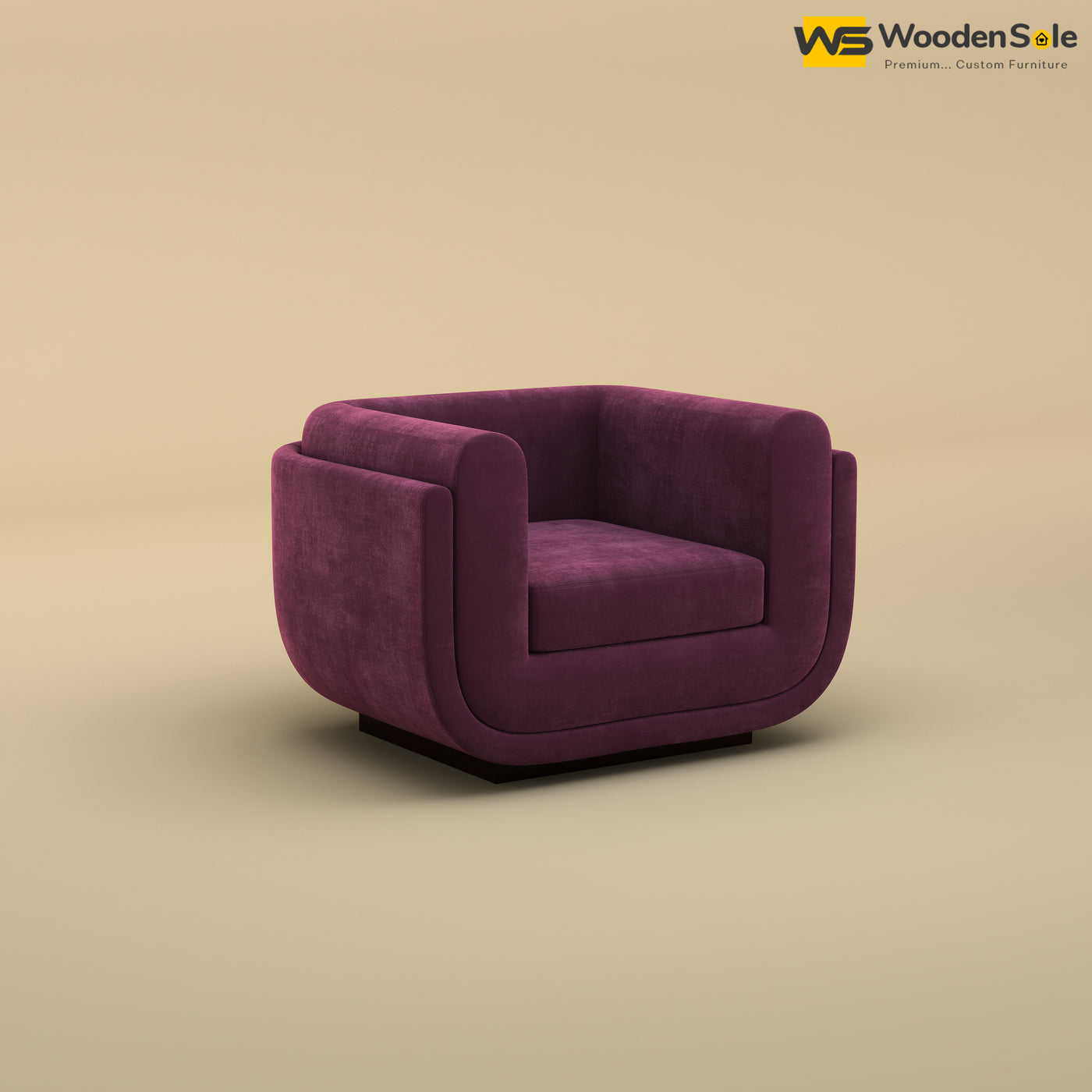 Vedant 1 Seater Fabric Sofa (Velvet, Dark Purple)