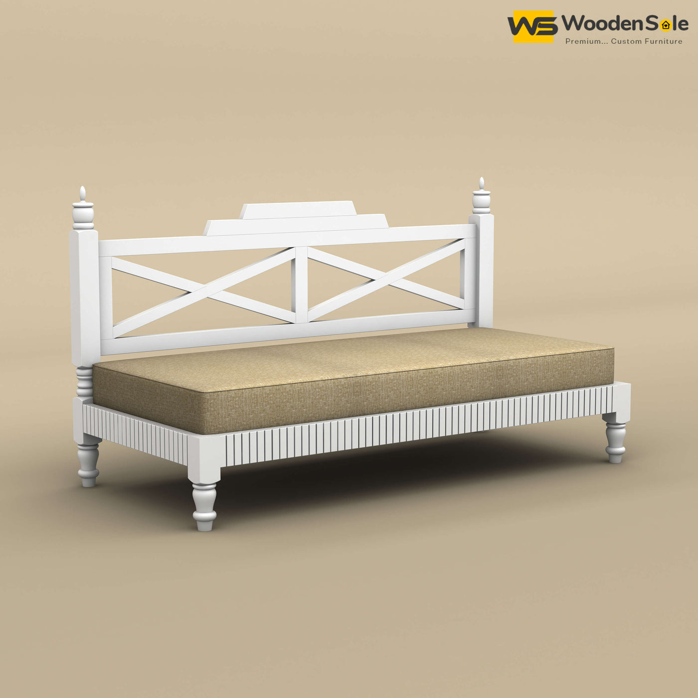 Aya Diwan Settee with Backrest & Mattress (White Finish)