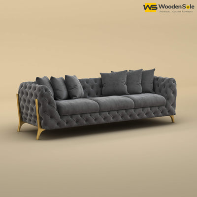 Adhira 3 Seater Premium Sofa (Velvet, Charcoal Gray)
