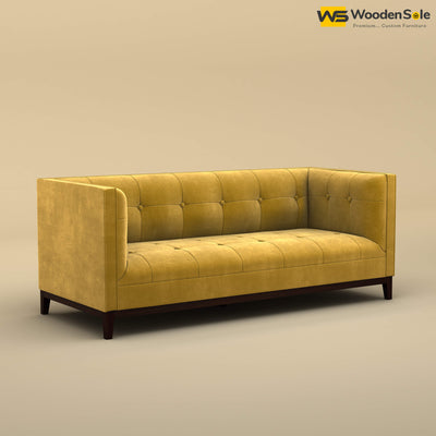 Loren Three Seater Fabric Sofa (Velvet, Mustard Yellow)