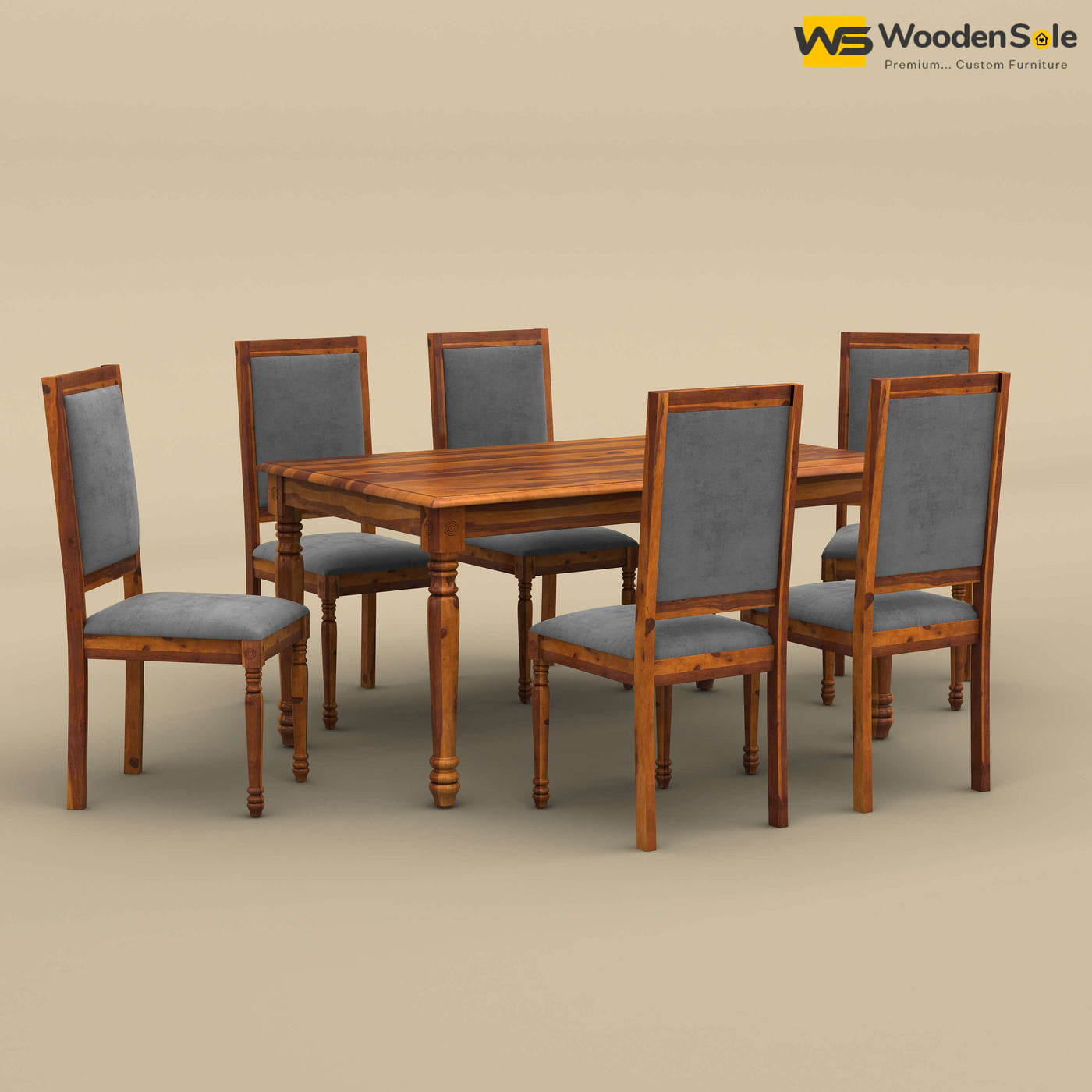 Engrave Dining Table Set 6 Seater (Honey Finish)