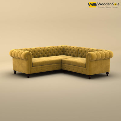 Maharaja Corner Sofa (Velvet, Mustard Yellow)