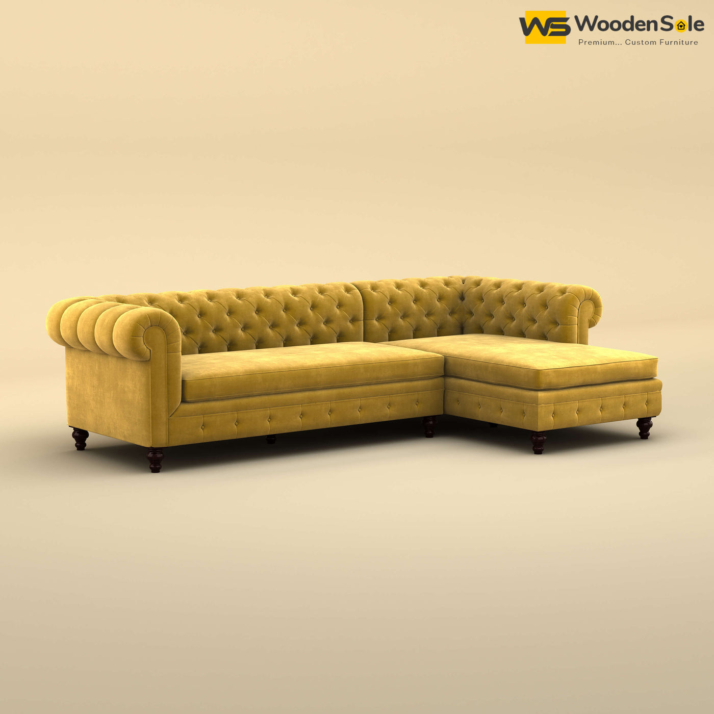 Maharaja L Shaped Sofa (Velvet, Mustard Yellow)