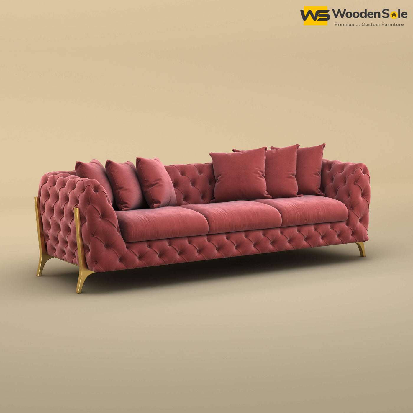 Adhira 3 Seater Premium Sofa (Velvet, Pink)