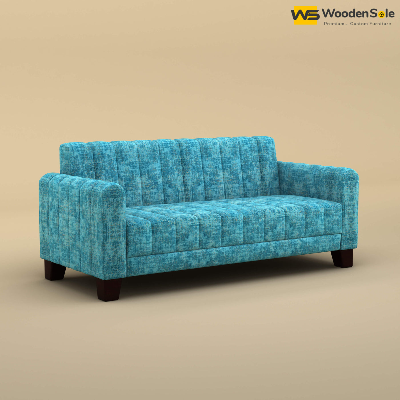 Furo 3 Seater Fabric Sofa (Cotton, Teal Blue)