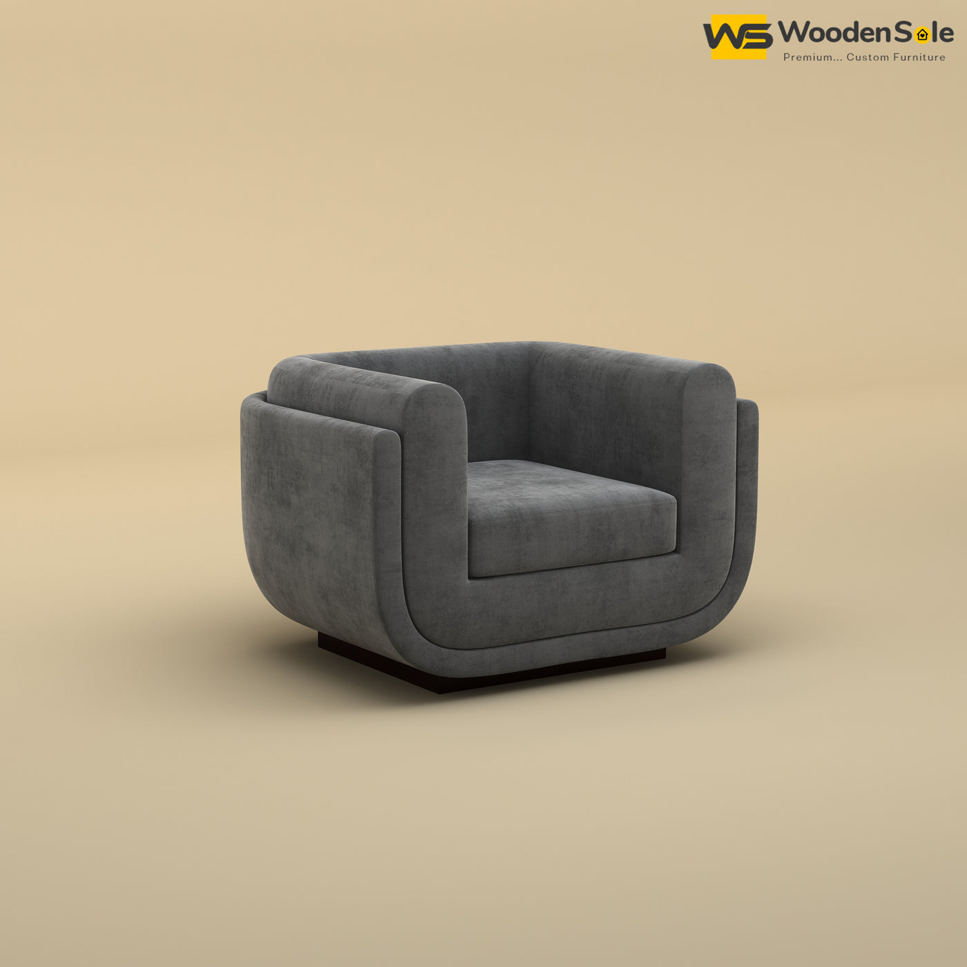 Vedant 1 Seater Fabric Sofa (Velvet, Charcoal Gray)