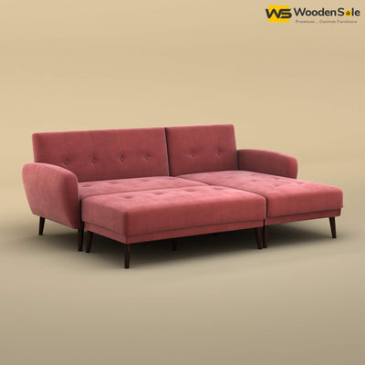 Daisy L Shape Sofa Cum Bed (Velvet, Pink)